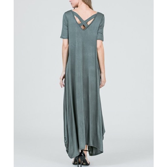 Sage Criss Cross Handkerchief Hi Lo Maxi Dress - Picture 3 of 3